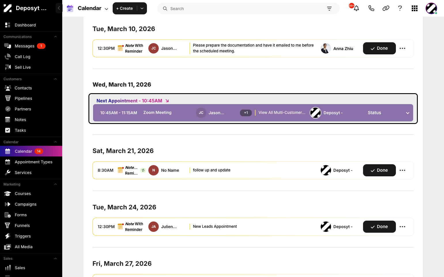 Step 2: Find the appointment you want to delete in the Calendar section.