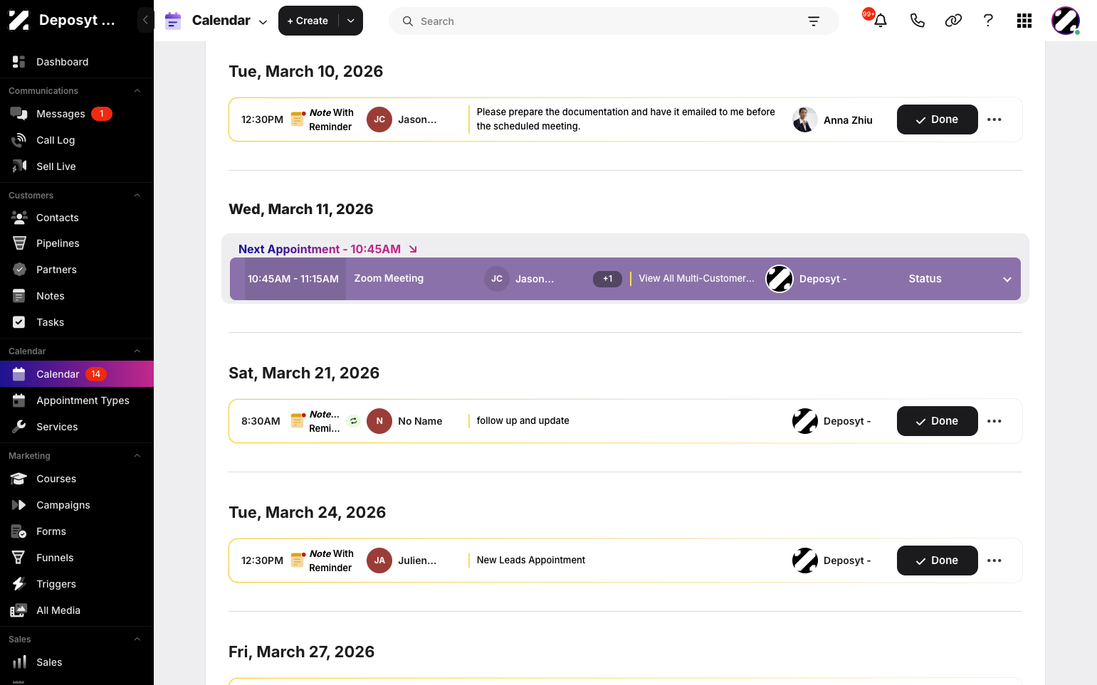 Step 3: Click the time or the event/service type to view the appointment details.