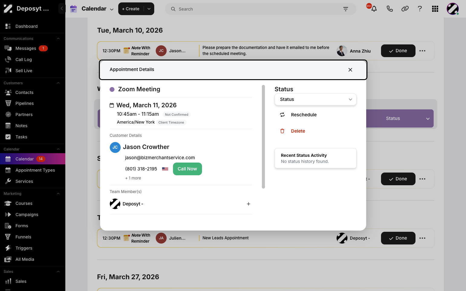 Step 4: After clicking, a pop-up will appear where you can delete the appointment.
