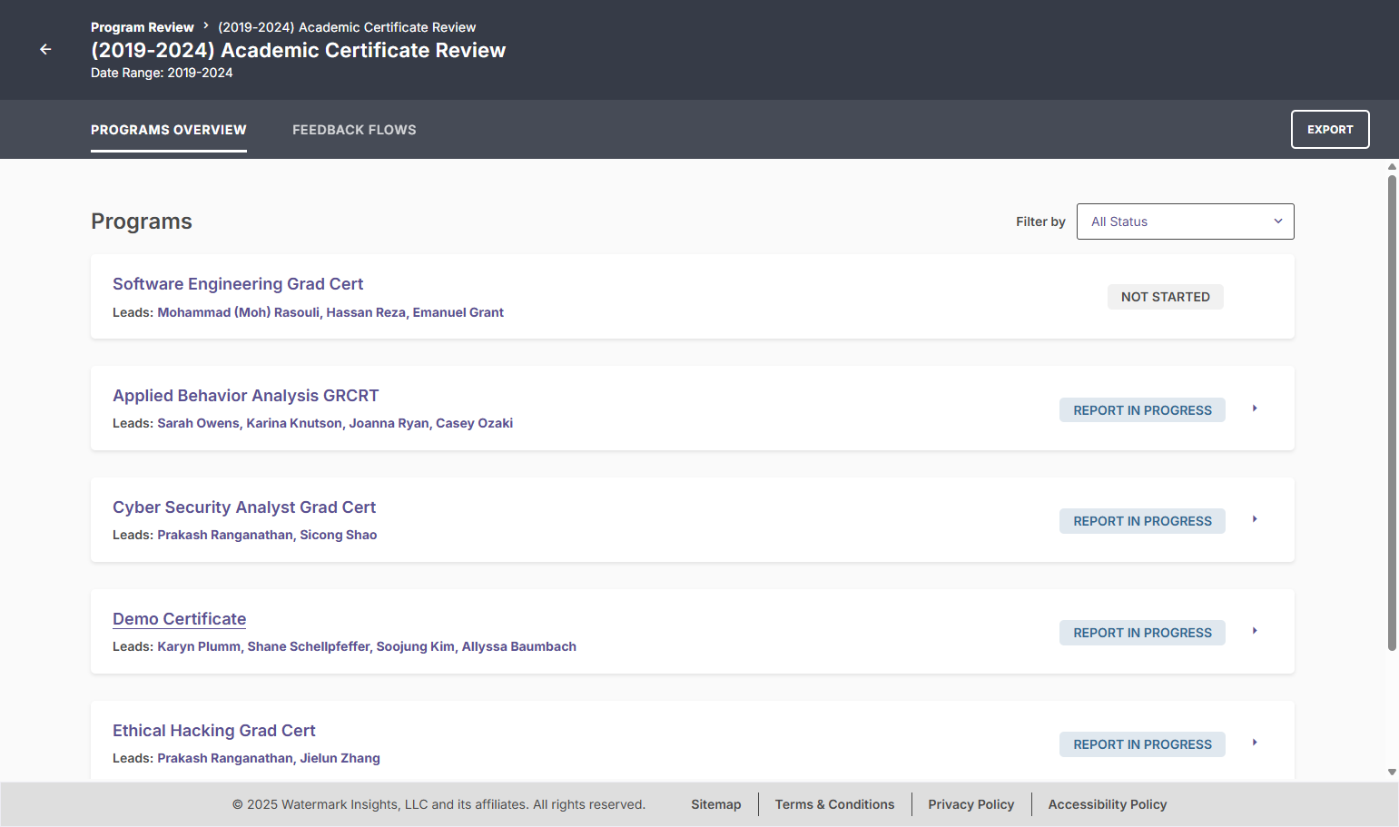 Click on the name of the program where you want to add/update information.