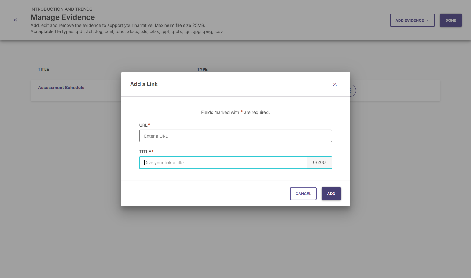 When you are finished adding the URL and title for your link, click ADD.