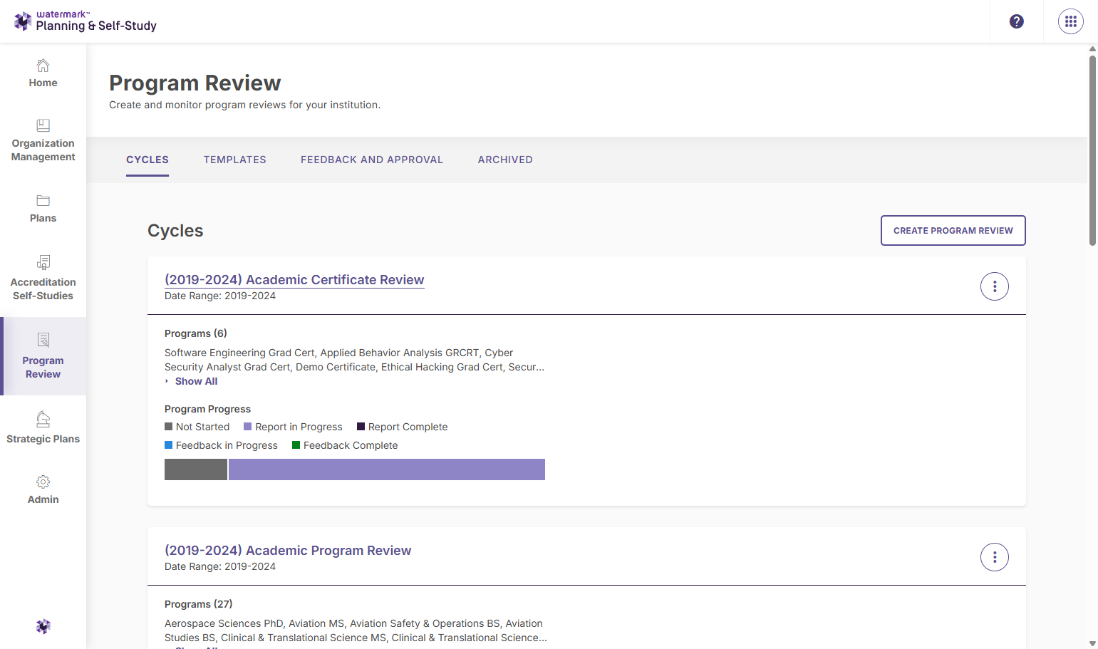 Click on the program review you want to update.