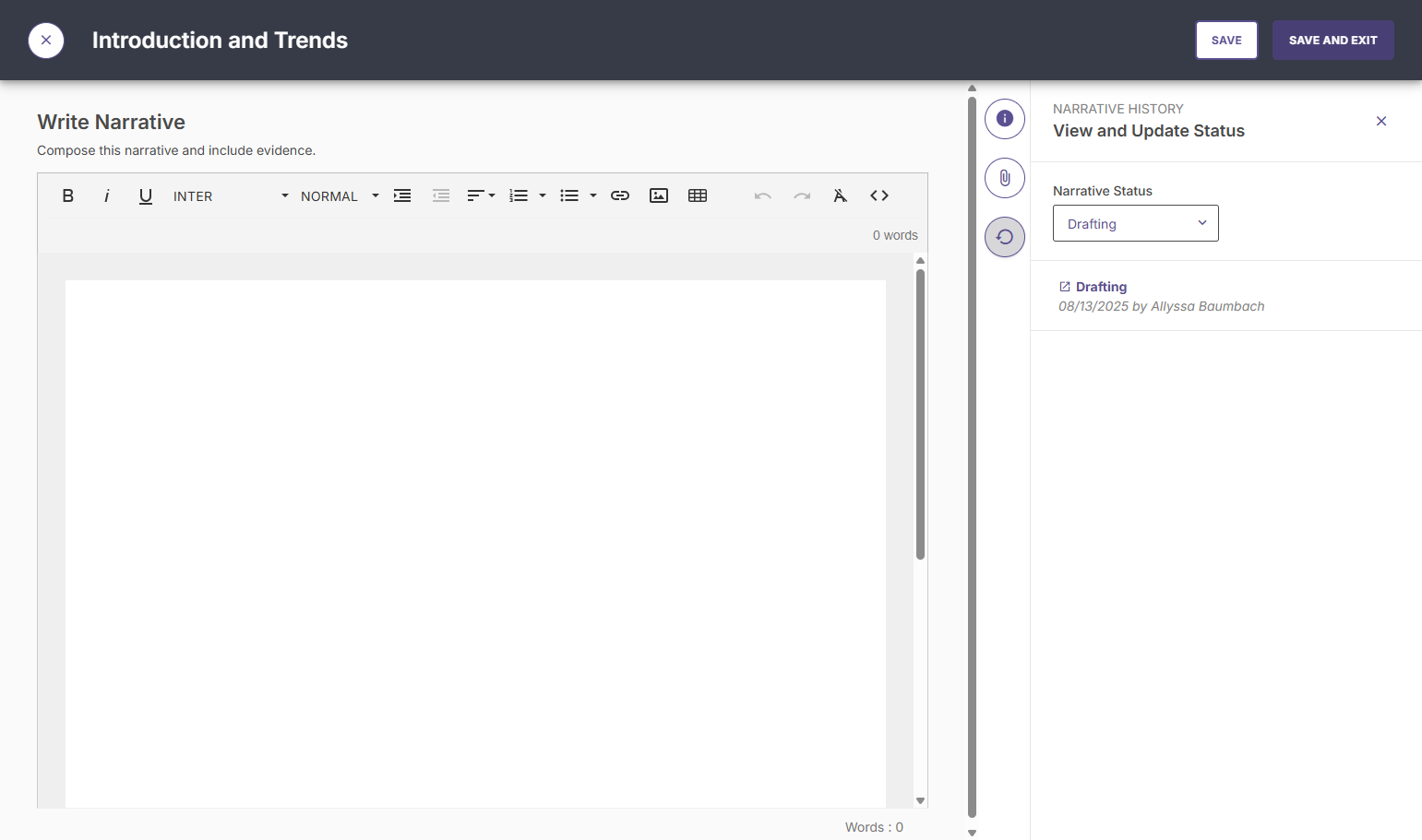 When you have updated the status of your program review, click SAVE & EXIT.