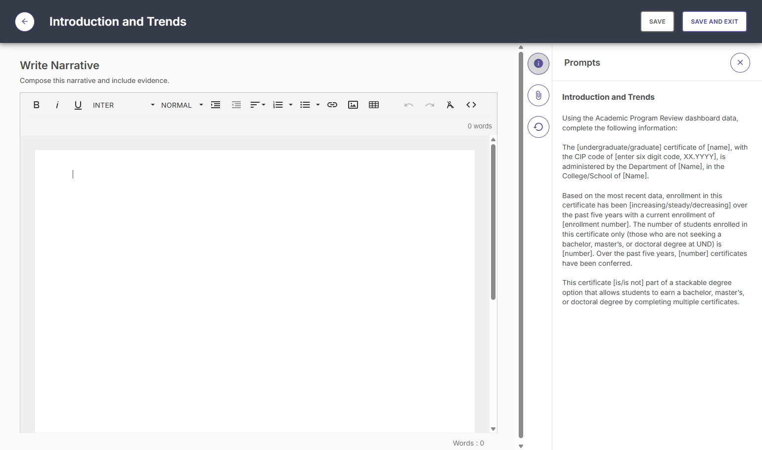 Compose this narrative and include evidence. You can type directly into the textbox or copy and paste from a word document. Screen reader users may use ALT+F10 to access formatting toolbar.