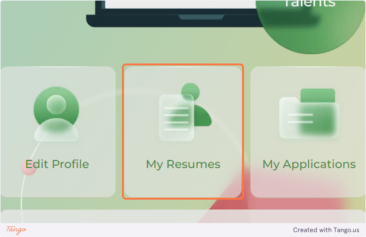Find the MY RESUMES menu and click on it.