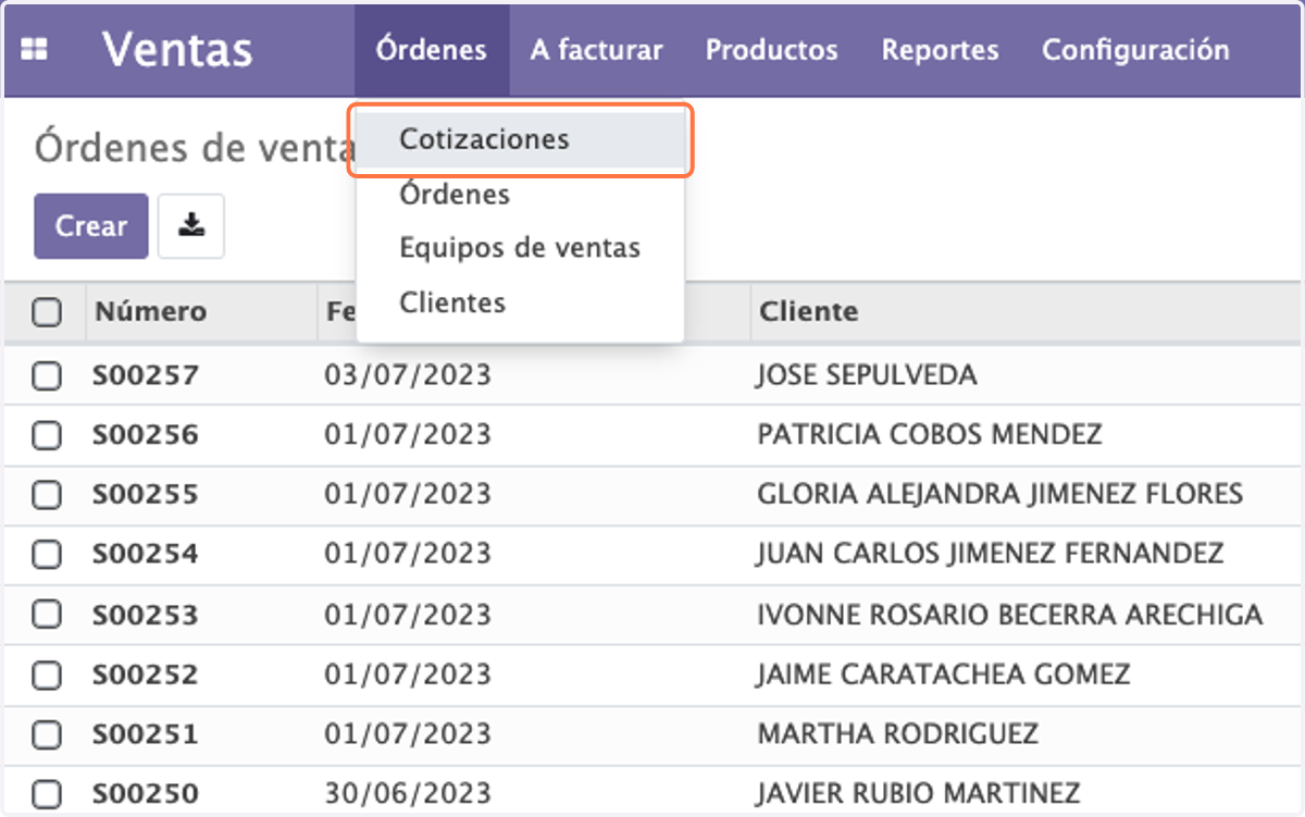 Click en Cotizaciones