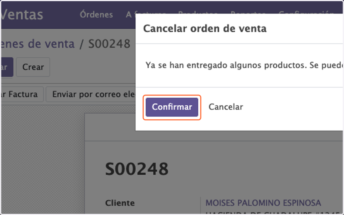 Click en Confirmar