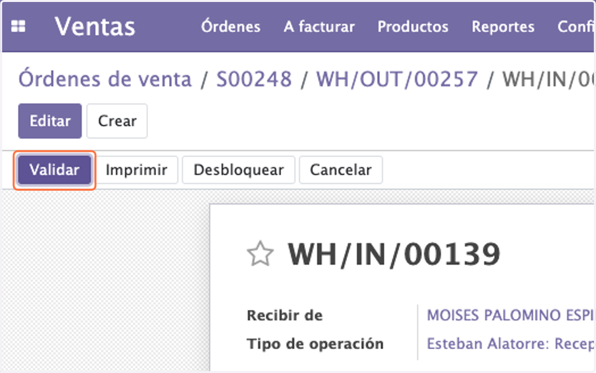 Click en Validar