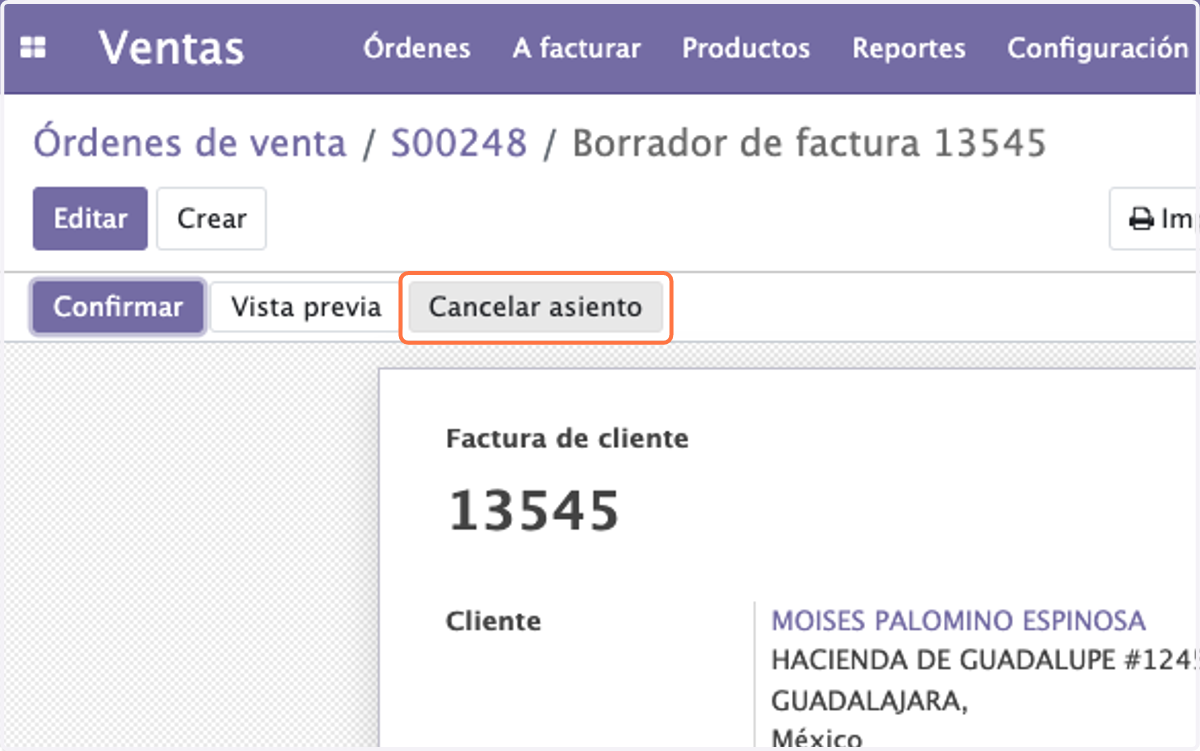 Click on Cancelar asiento