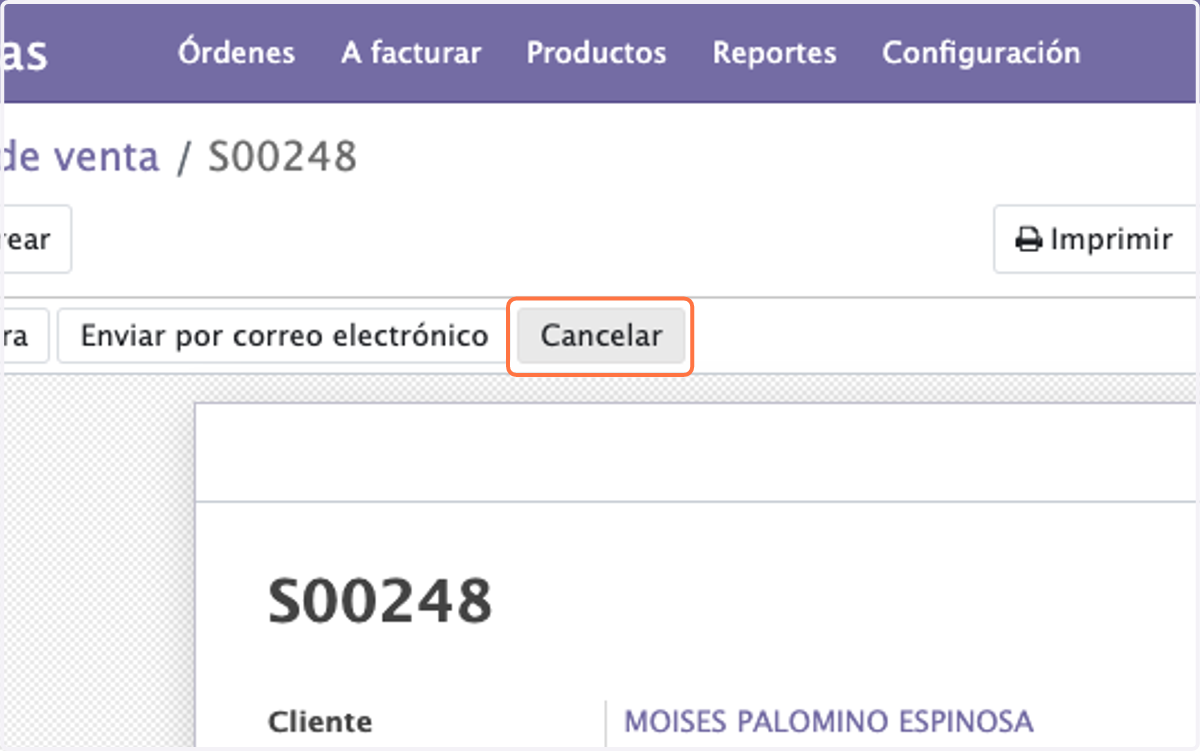 Click en Cancelar