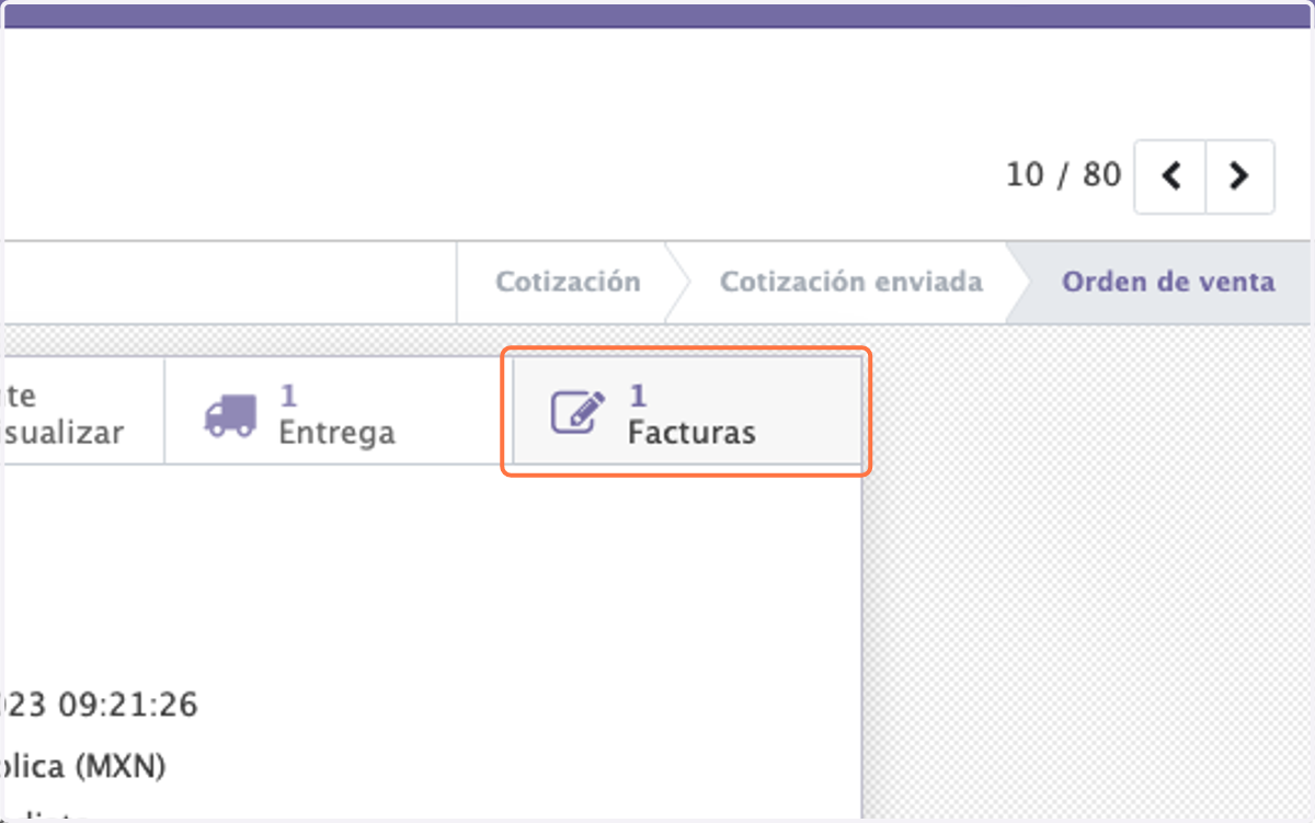 Click en la opción de Facturas dentro de la Orden