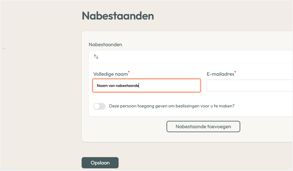 Typ de naam van je nabestaande