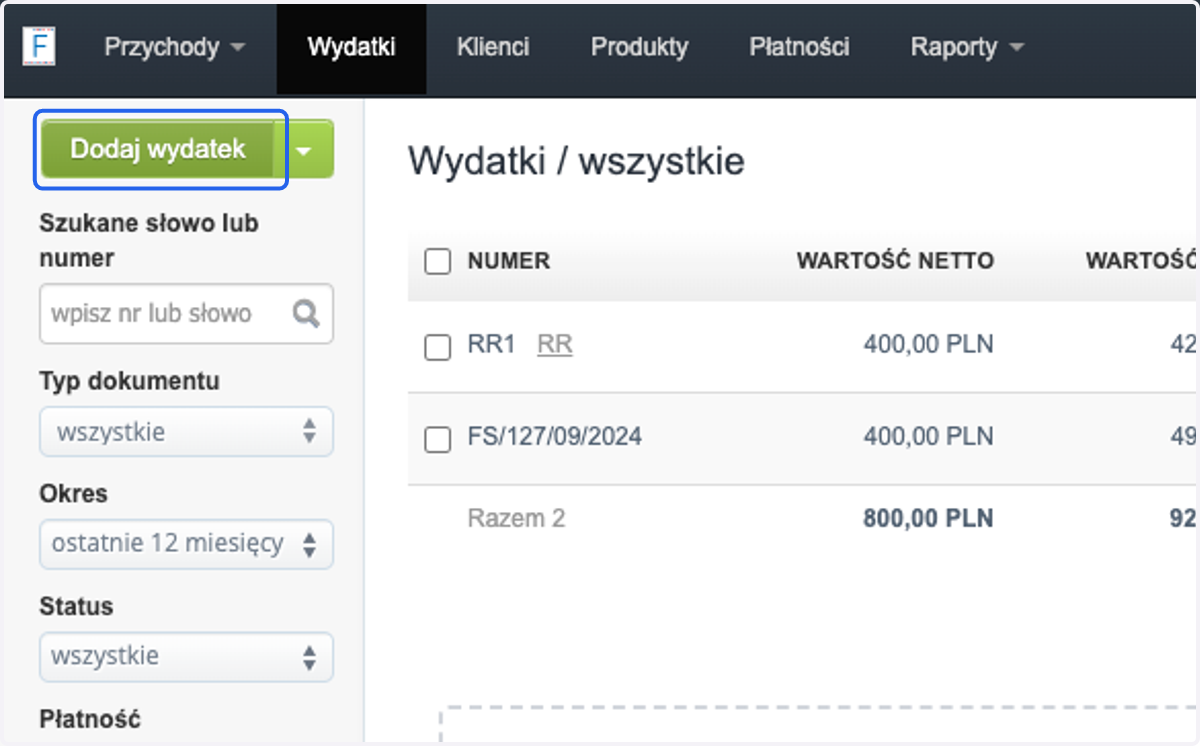 > Dodaj wydatek.