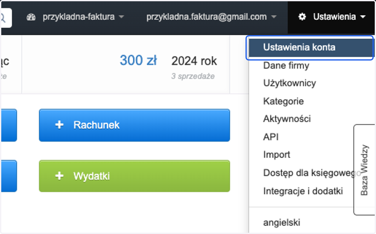 > Ustawienia konta >