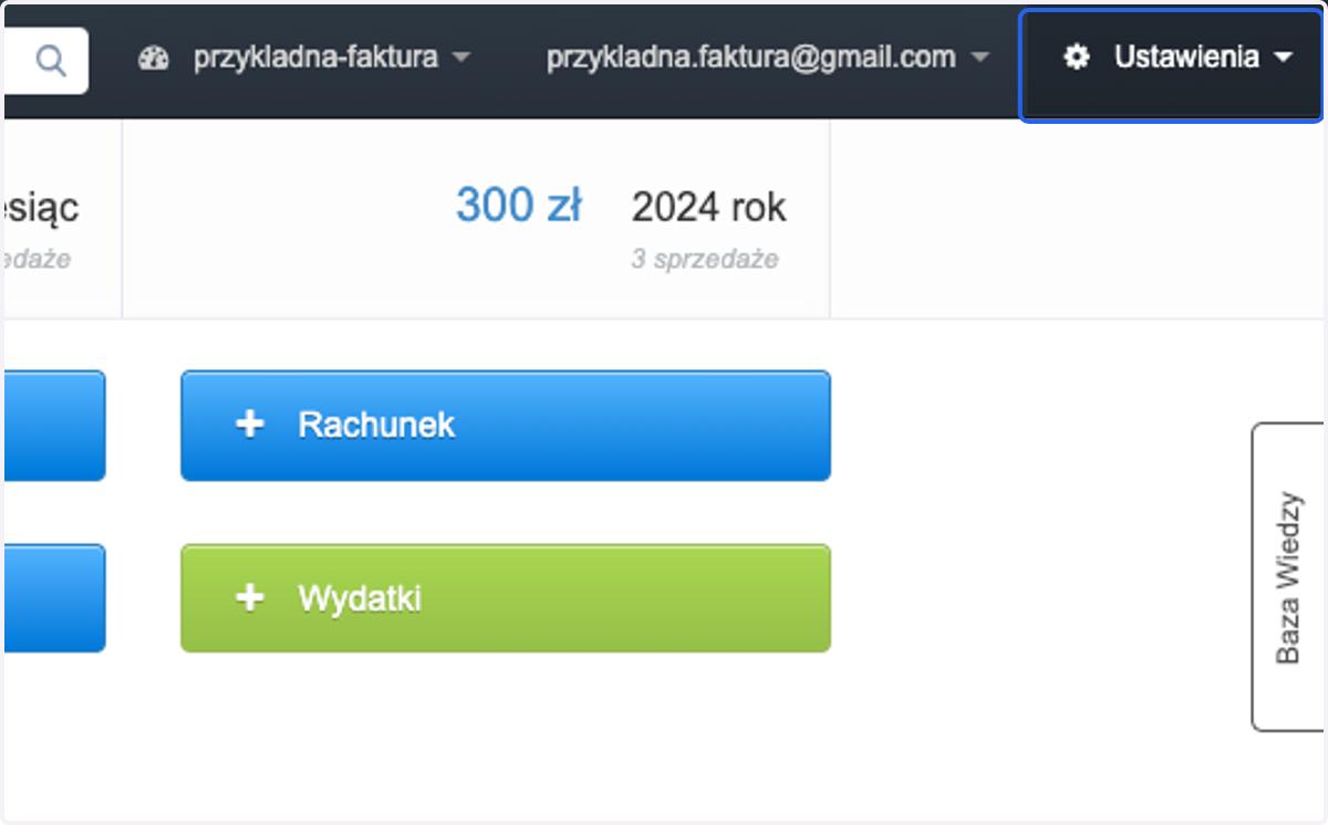 Chcąc wystawić fakturę VAT RR musisz mieć aktywny ten typ dokumentu na koncie. Aby ją włączyć, przejdź do Ustawienia >