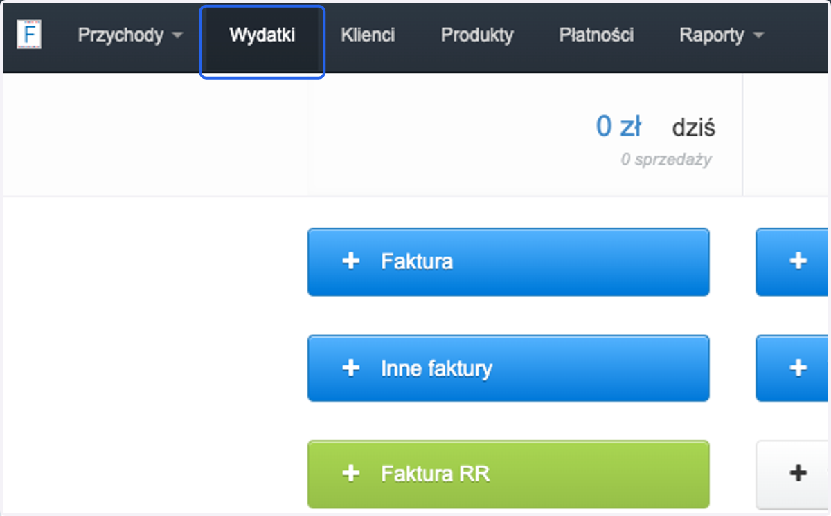 Chcąc wystawić fakturę VAT RR, przejdź do zakładki Wydatki >