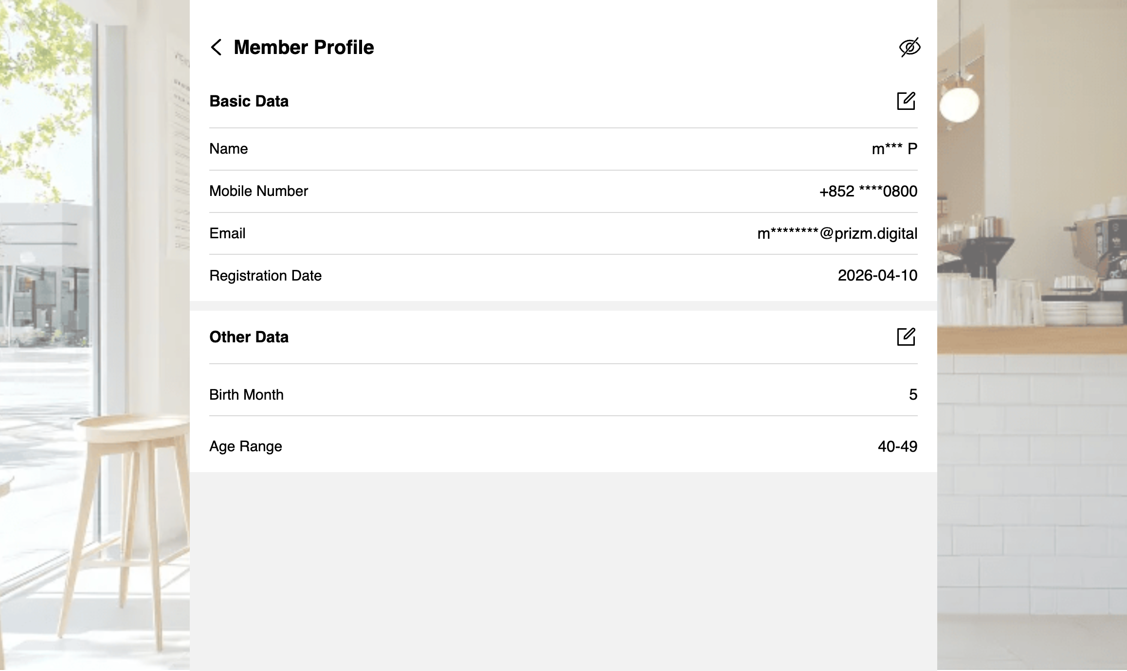 Click on Other Data (edit icon) if you would like to edit member's age range