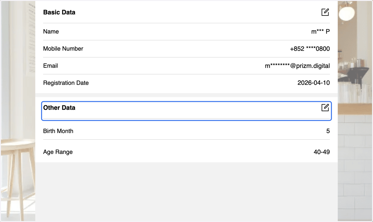 Click on Other Data (edit icon) if you would like to edit member's age range