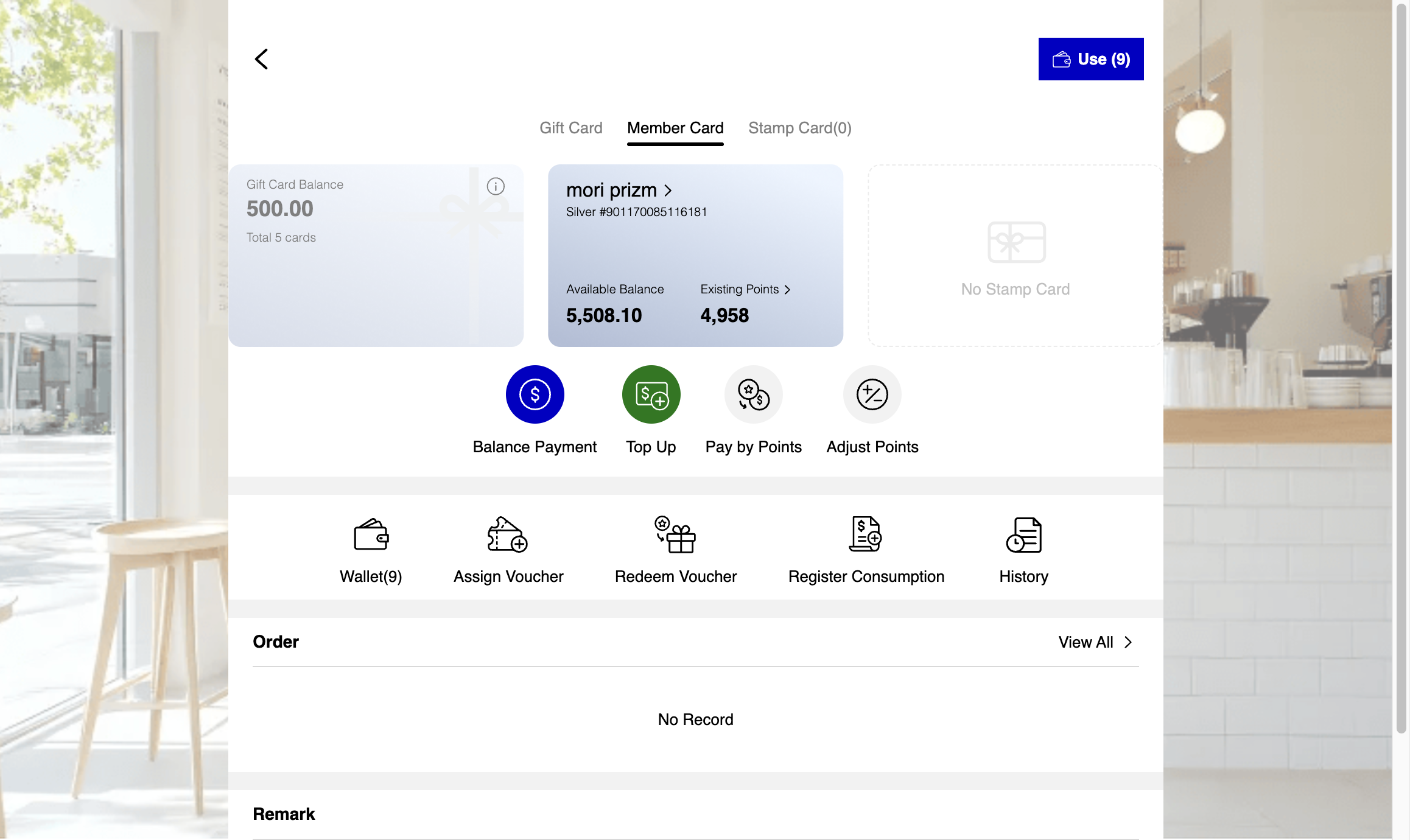 Click on member's name on member card tab