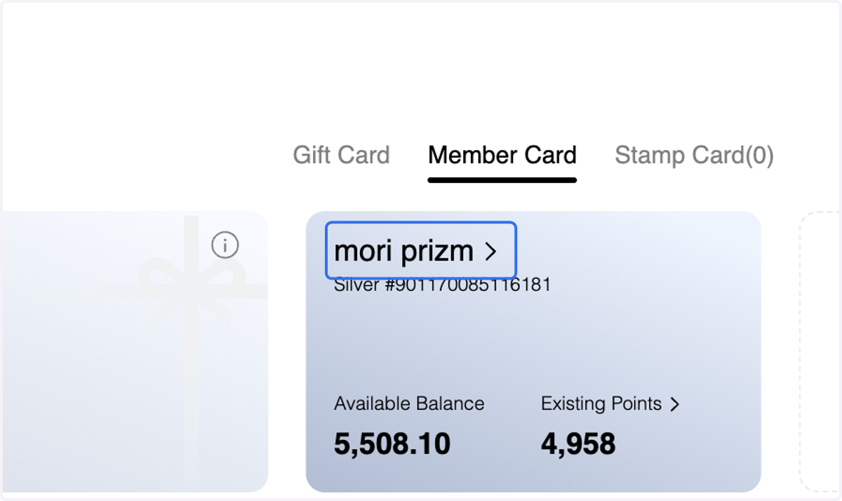 Click on member's name on member card tab
