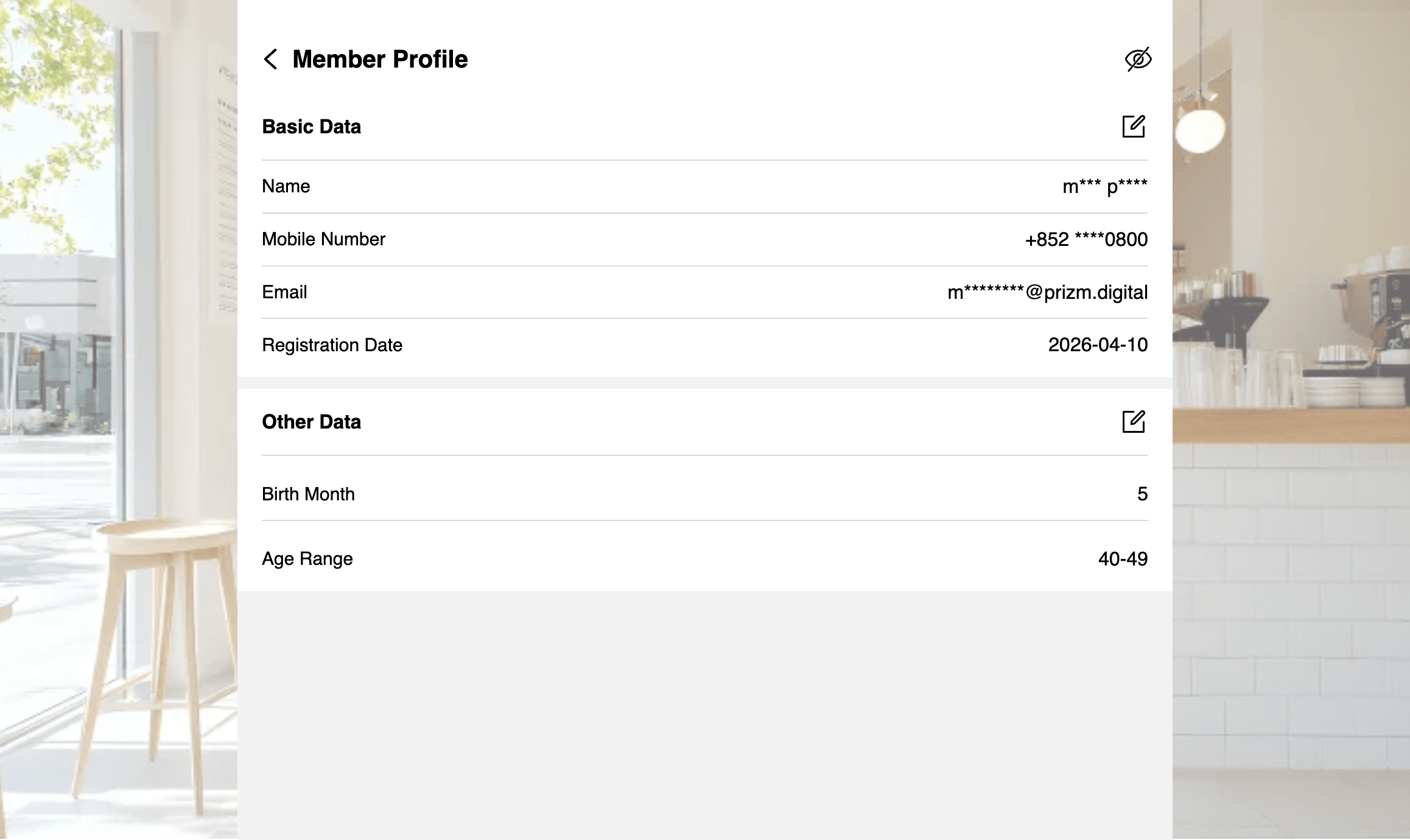 Click on Basic Data (edit icon) if you would like to edit member's prefix and name