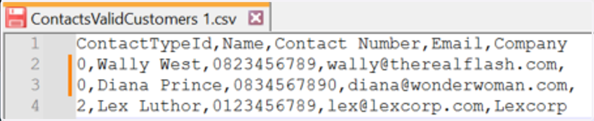 Create a CSV file with the contacts you want to import