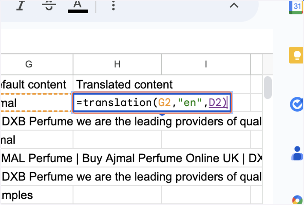 Next select the cell that contains the language you are translating to