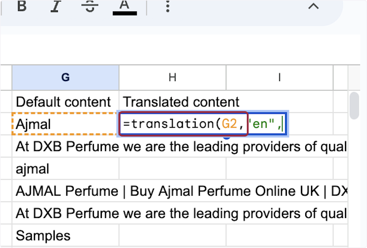 Select the cell with the content you want to translate then add a comma (,)