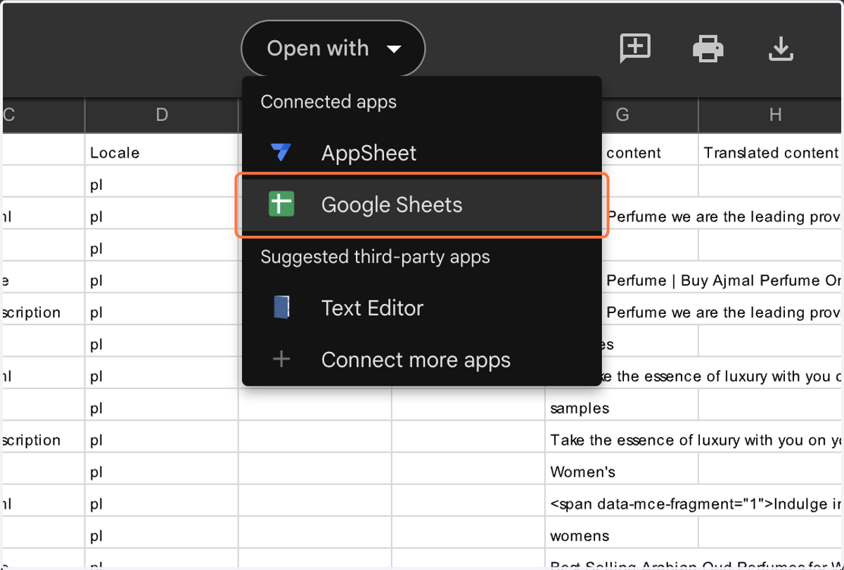 and select Google Sheets