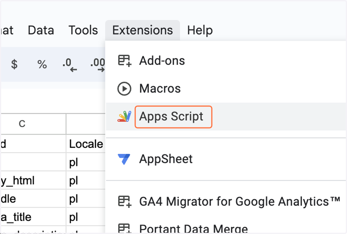 Click on Apps Script