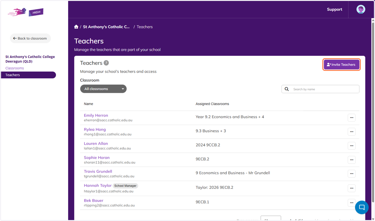 Click on Invite Teachers