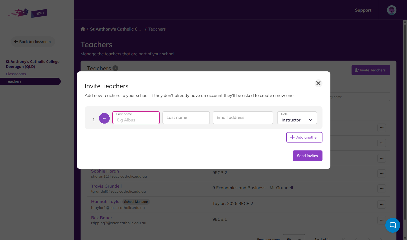 Complete the information the teachers you want to invite.