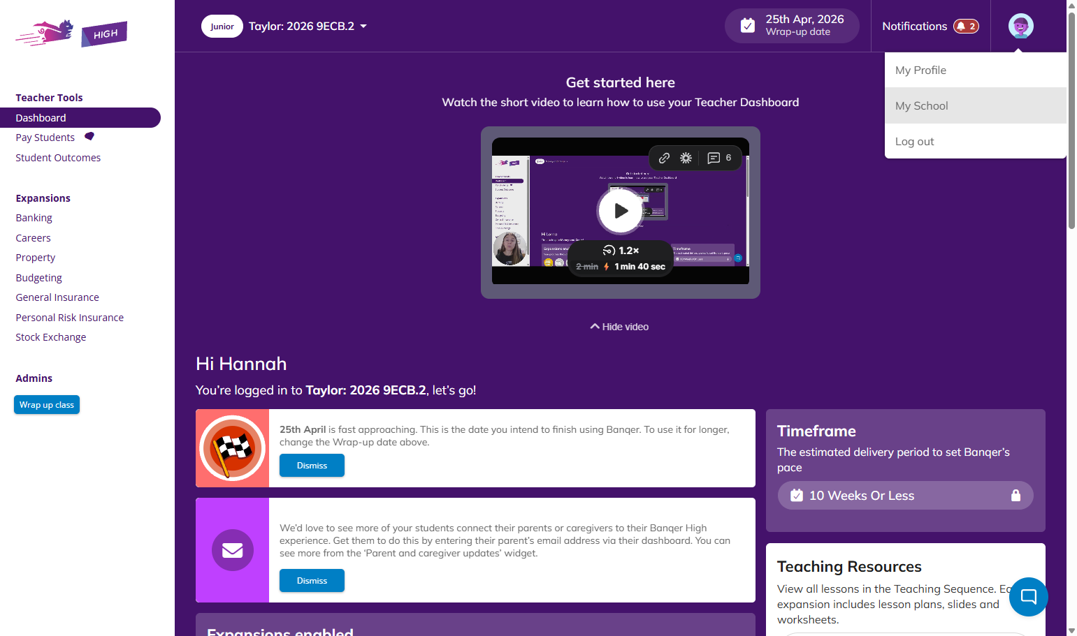 Click on My Click on your icon in the top right corner, then click on My School.