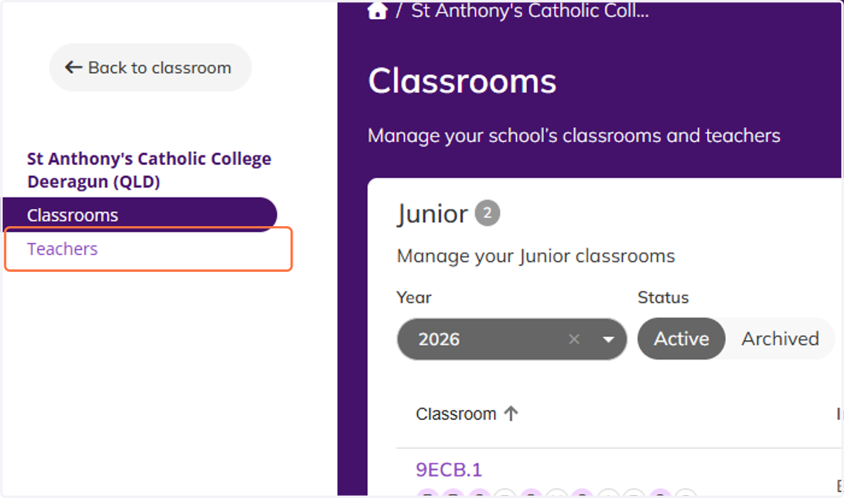 If you need to add new teachers, like relief teachers, you can go to the Teachers Tab.