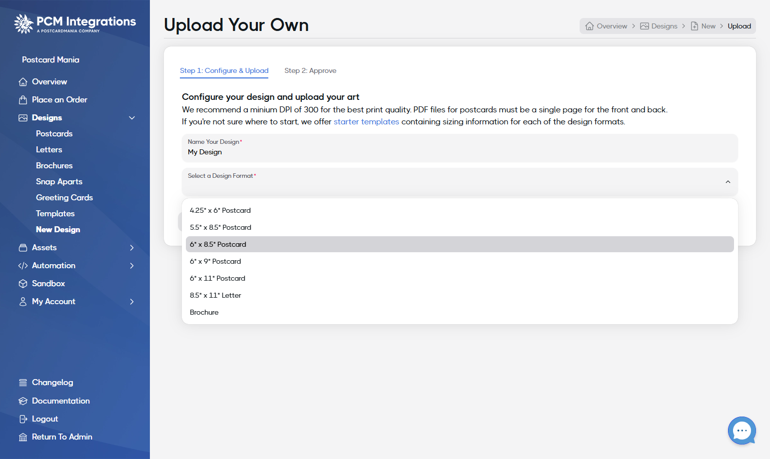 Select a Design format