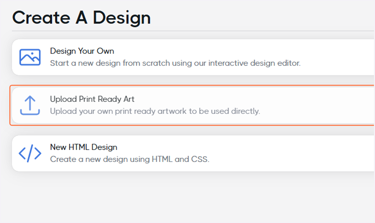 Click on Upload Print Ready Art