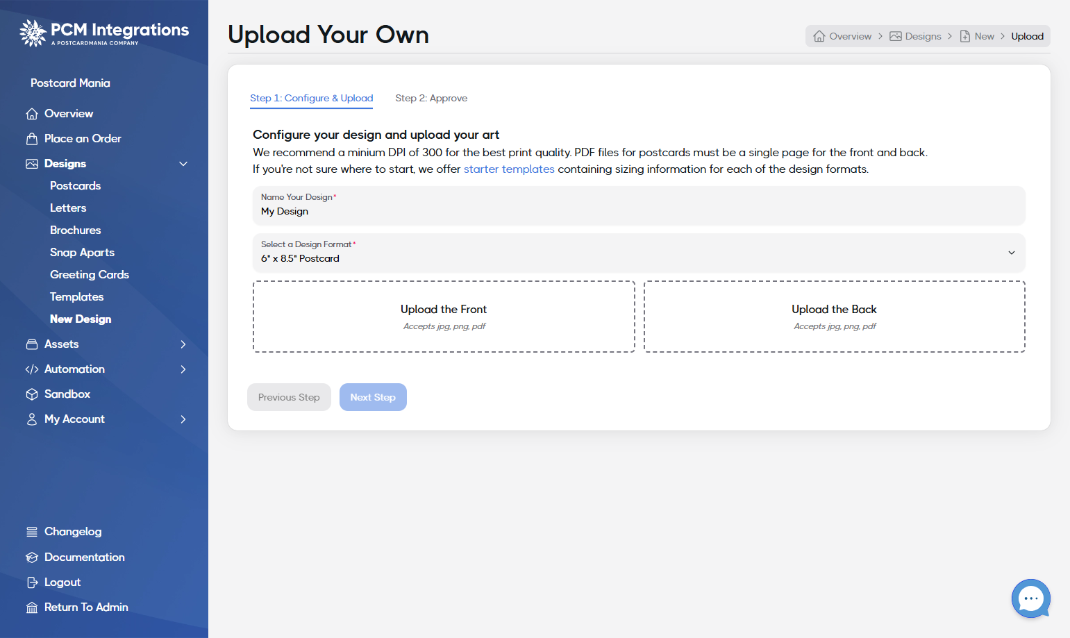 Click on Upload the Front and select the front of your Design