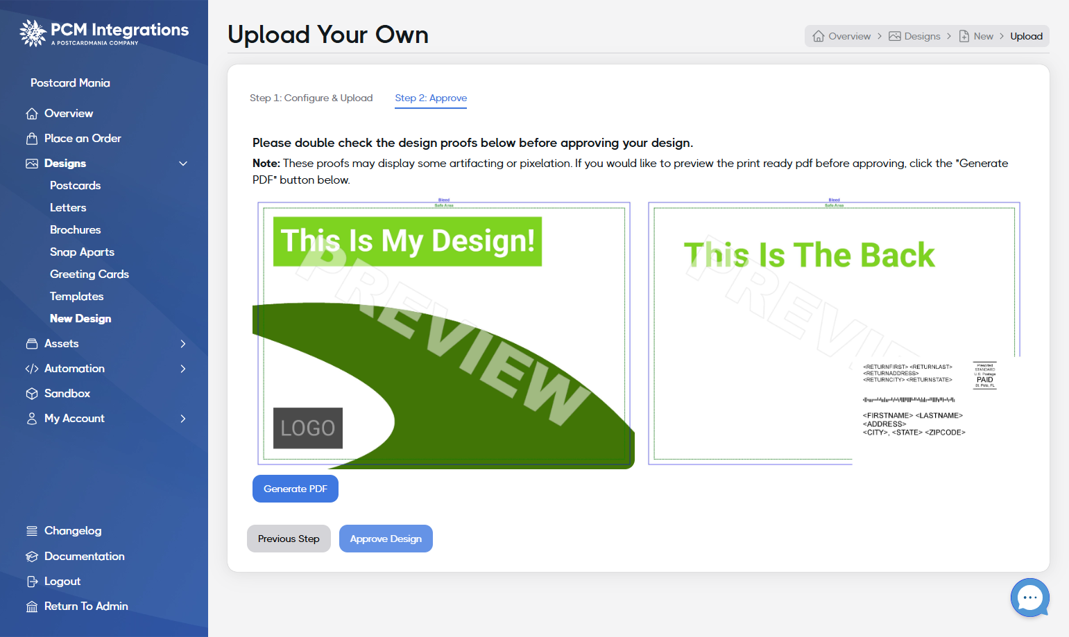 Once you're satisfied with the proof, click on Approve Design