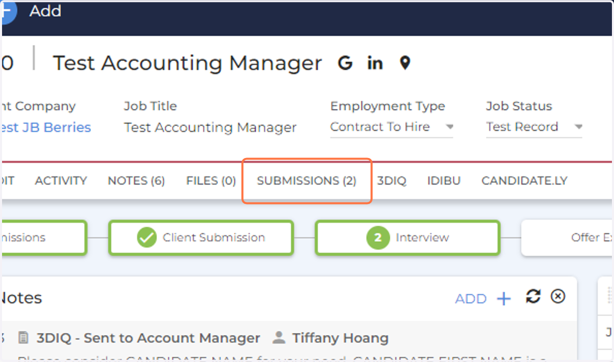 Click on SUBMISSIONS (2)