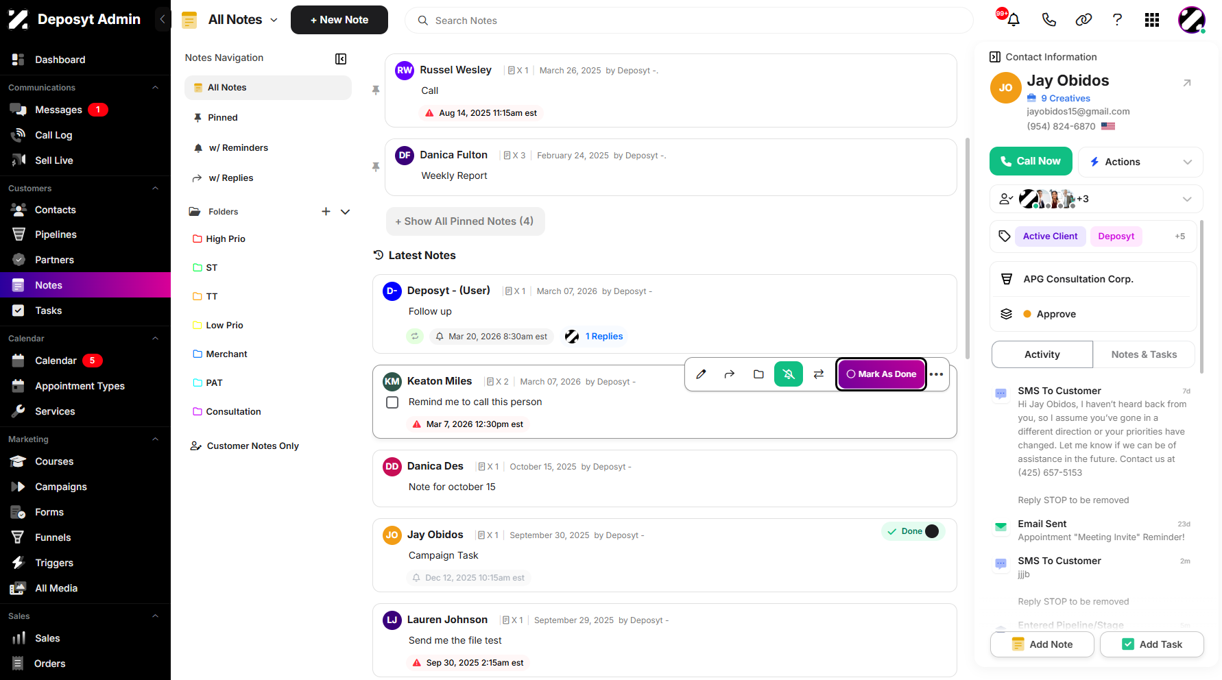 Step 3: Hover over the selected note to display this tab, then click Mark As Done.