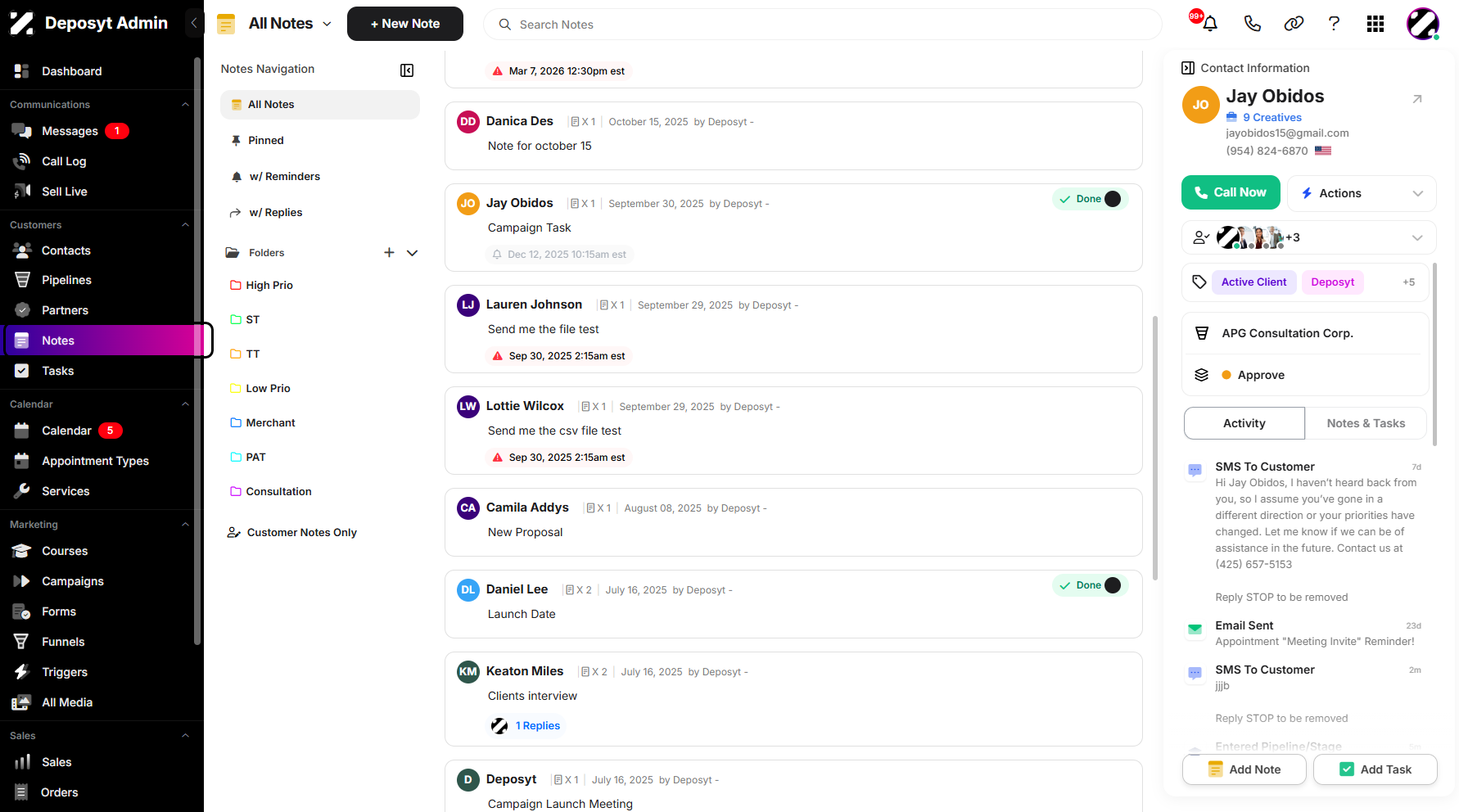 Step 1: On your Dashboard, navigate to the Notes tab under the Customers section.