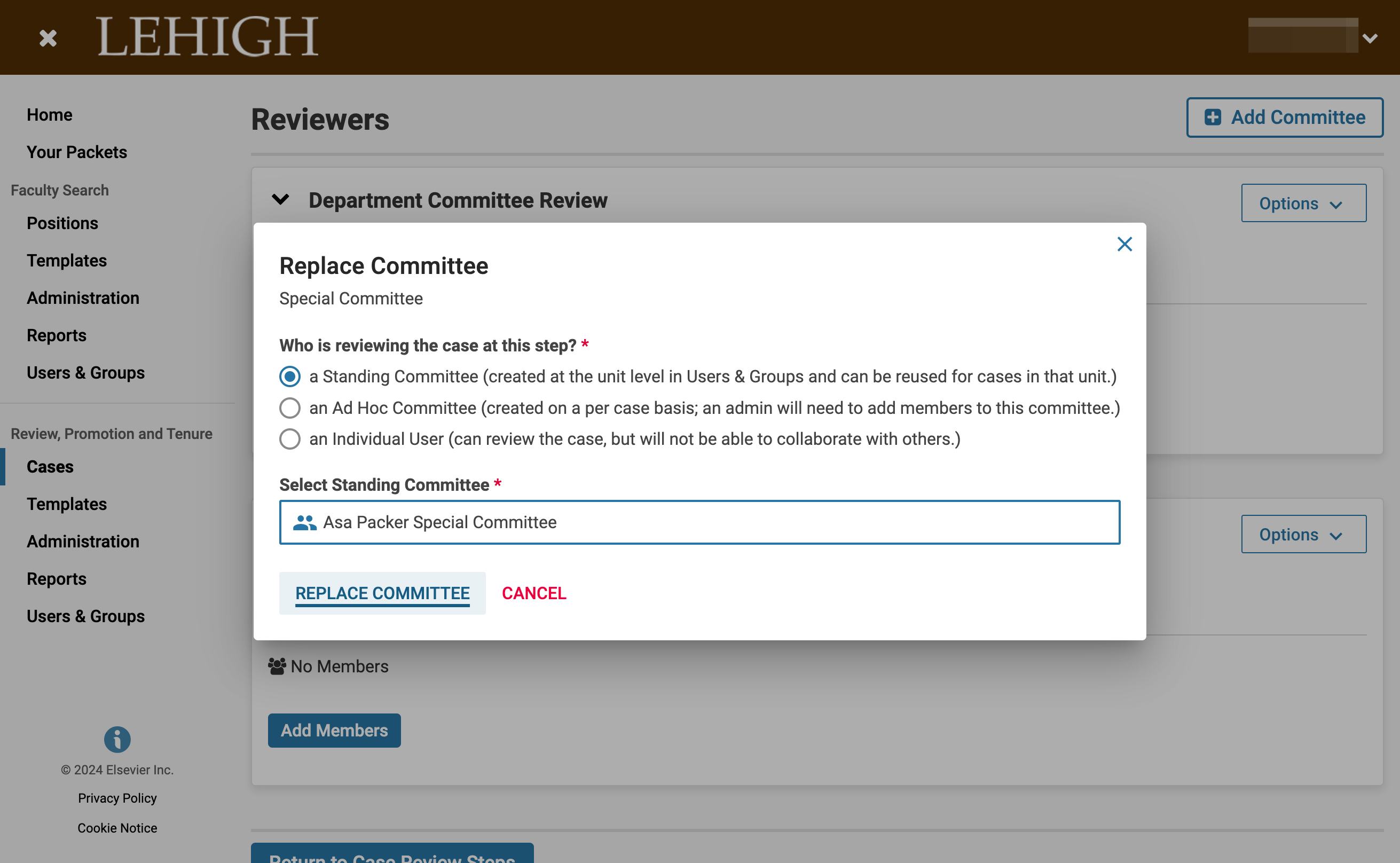 Click on REPLACE COMMITTEE