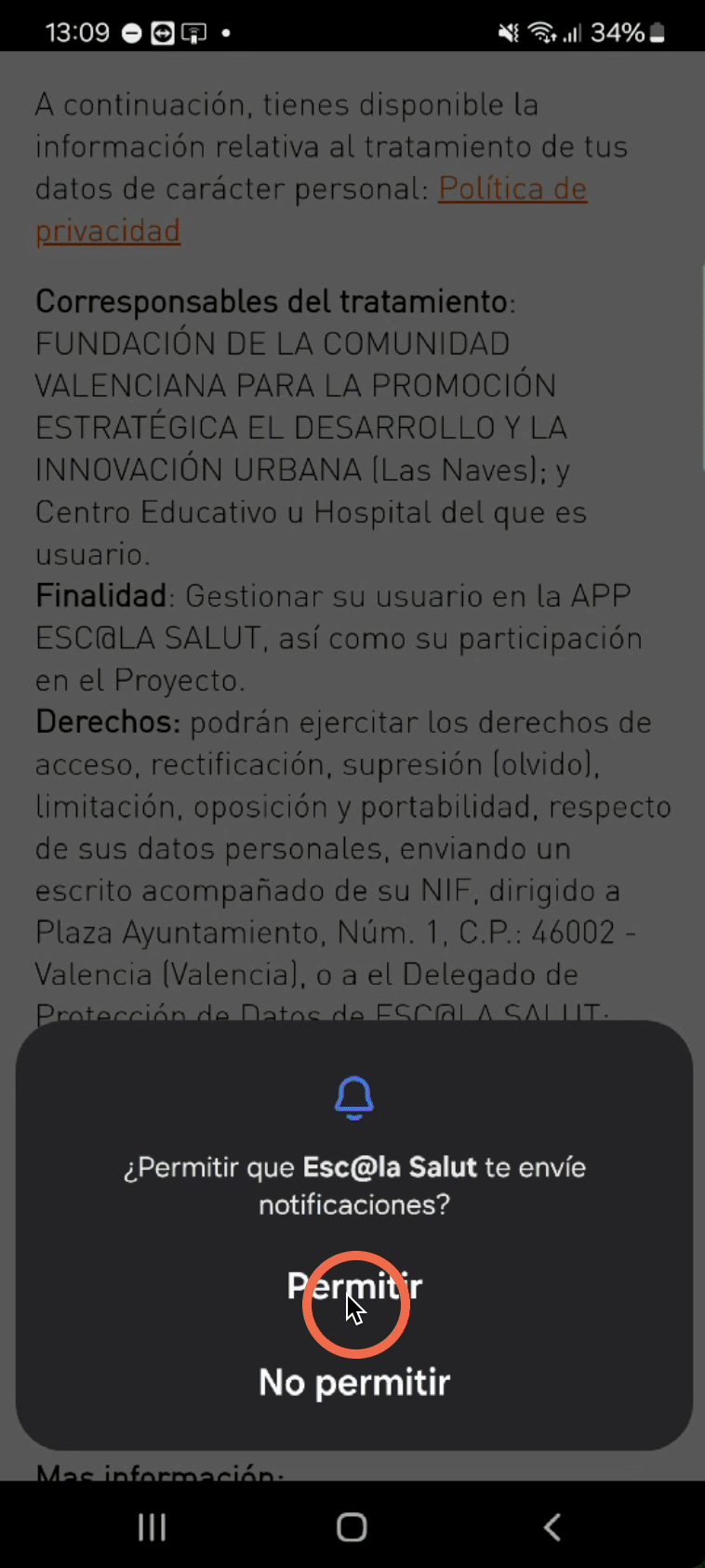 Permitiremos las notificaciones para recibir recordatorios sobre los retos a realizar