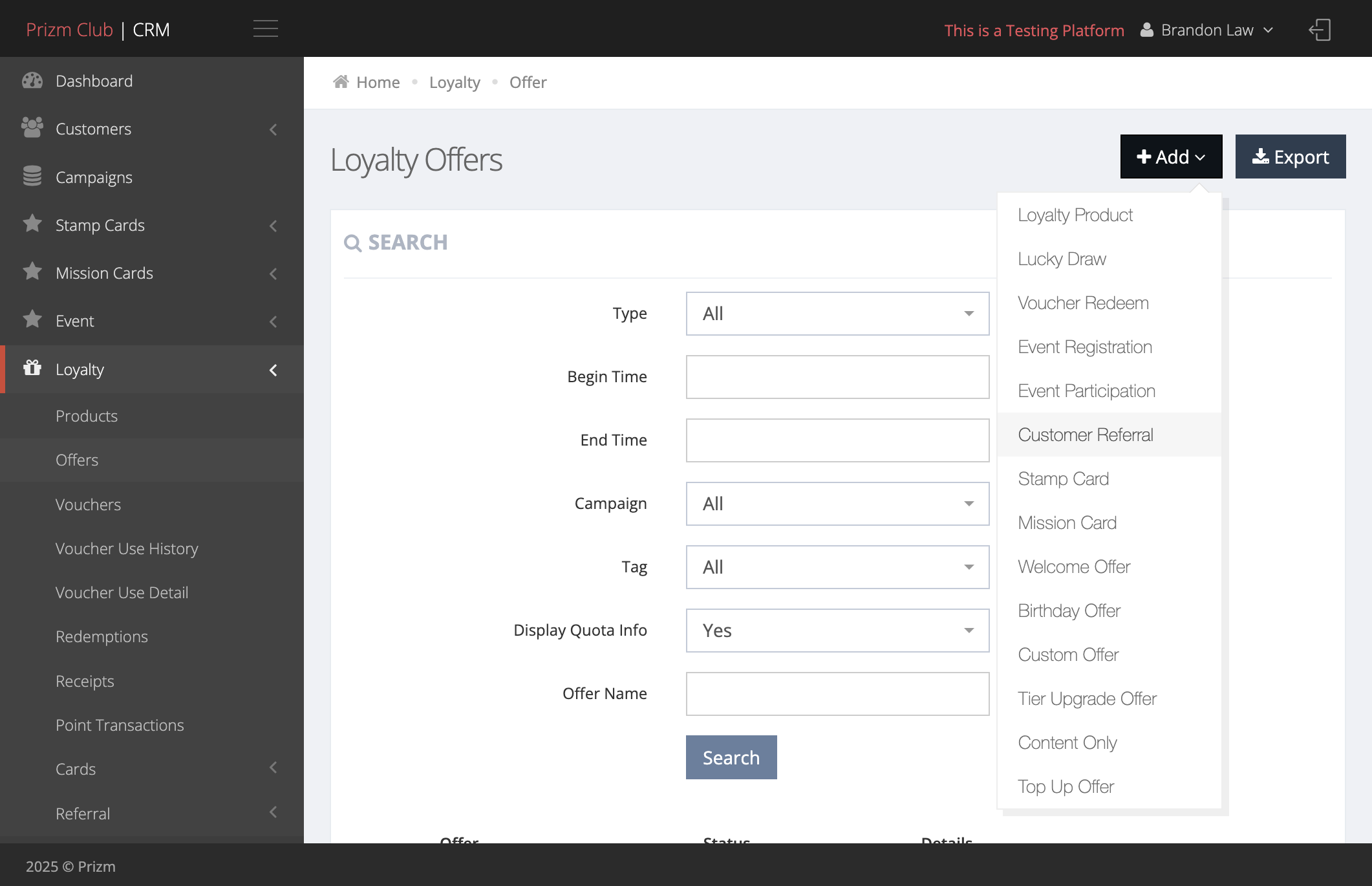 Click on Customer Referral