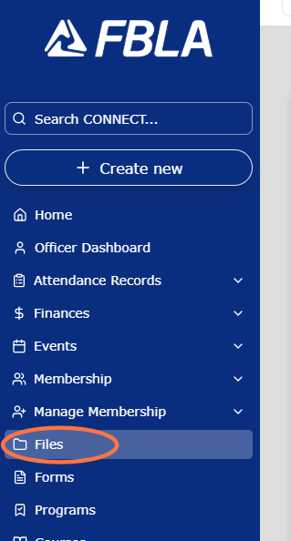 After logging into Connect, Click on Files