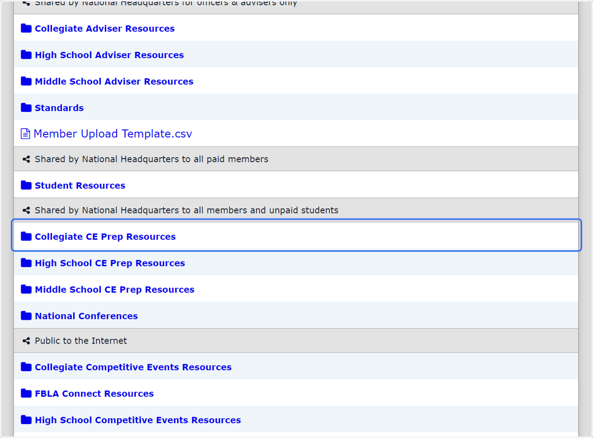 Scroll down the page to each division