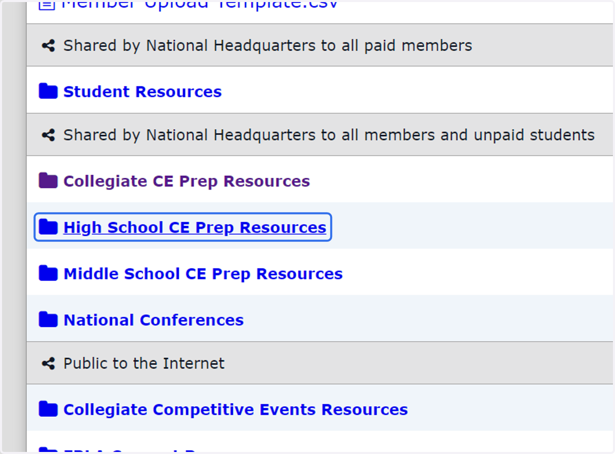 Click on High School CE Prep Resources