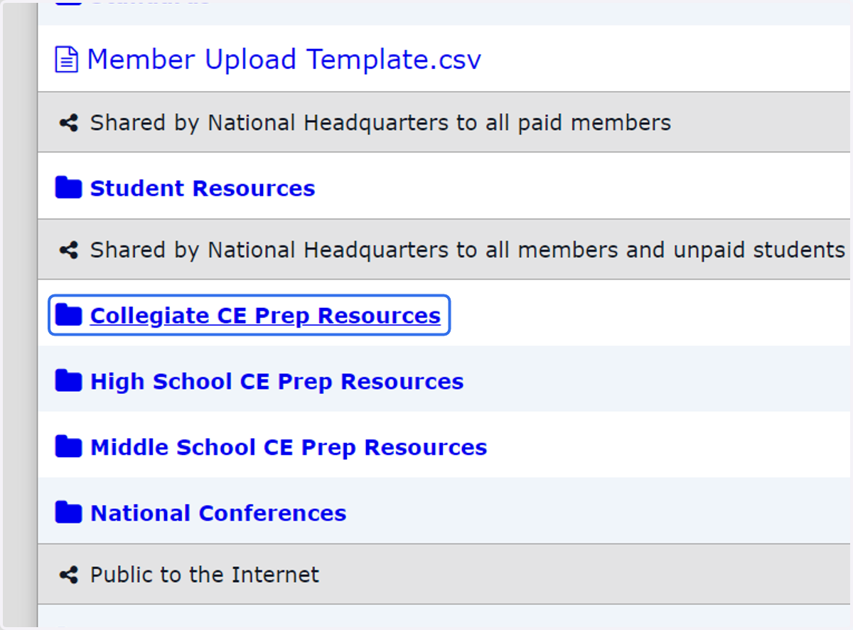 Click on Collegiate CE Prep Resources