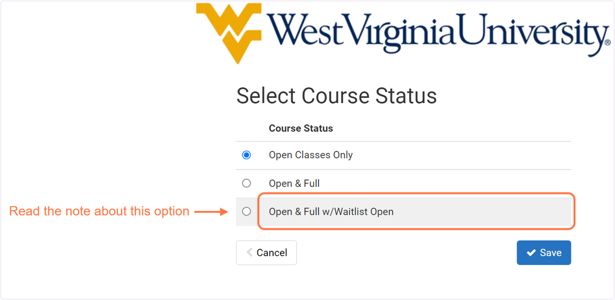 Click on Open Classes Only
