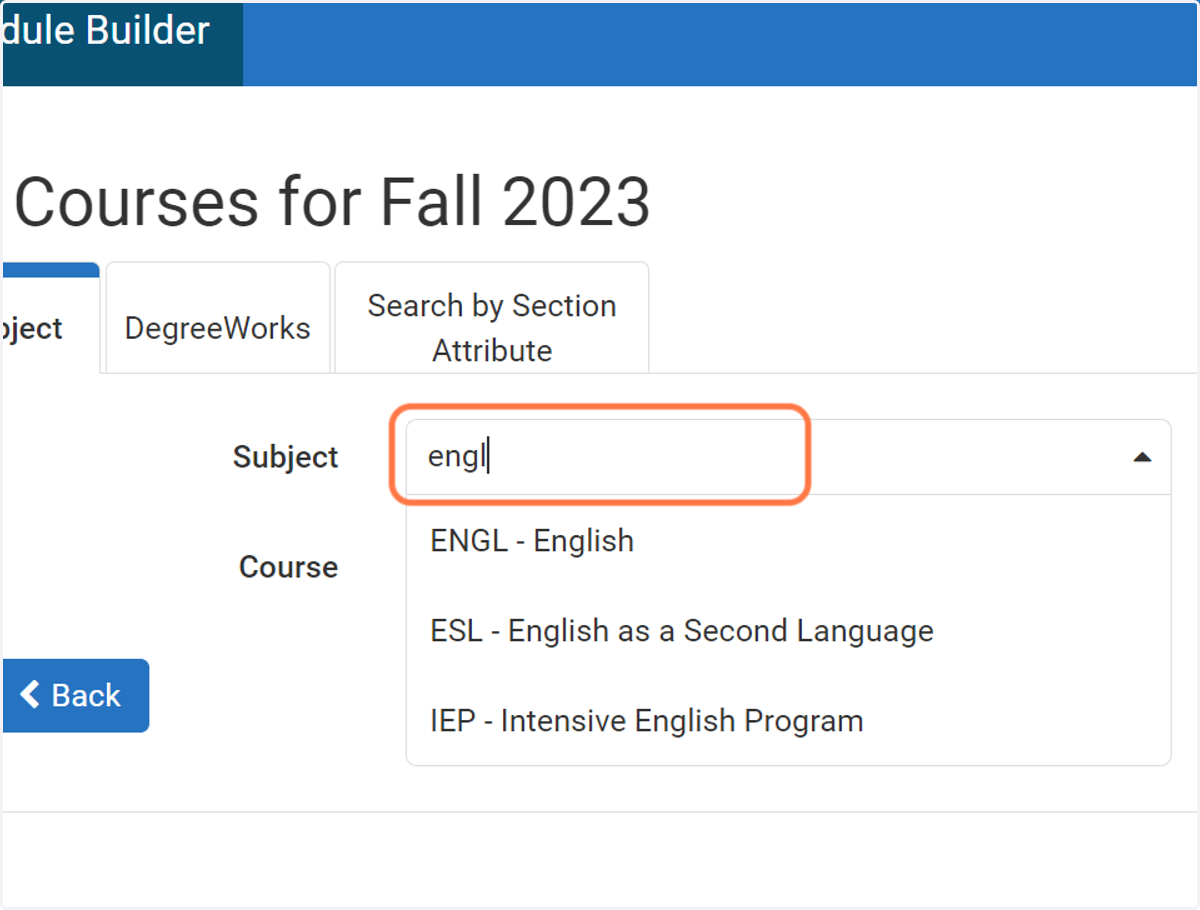 Type the subject or use the drop down menu to find the subject.